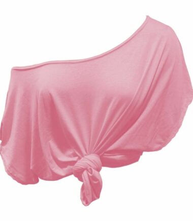 New Womens Plain Off Shoulder Tie Knot Front Short Sleeve Baggy Crop T-Shirt Top