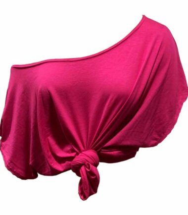 New Womens Plain Off Shoulder Tie Knot Front Short Sleeve Baggy Crop T-Shirt Top