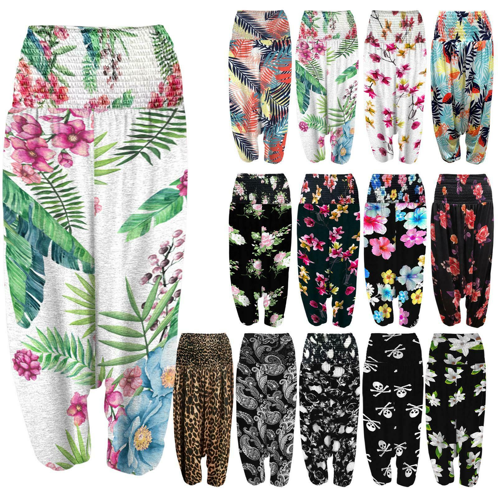 New-Womens-Floral-Print-Sheering-Ali-Baba-Harem-Hippie-Leggings-Pants-Plus-Size New Womens Floral Print Sheering Ali Baba Harem Hippie Leggings Pants Plus Size
