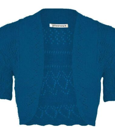 New Womens Ladies Crochet Knitted Bolero Shrug Short Cap Sleeve Crop CardiganTop