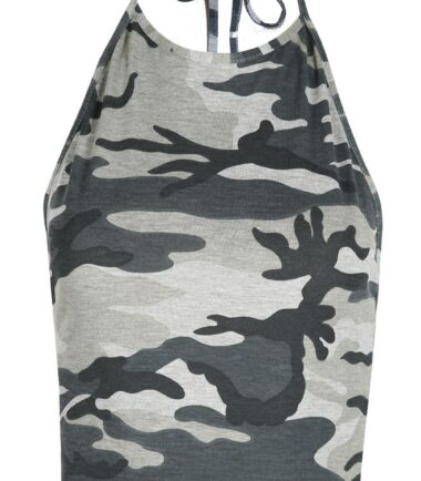 New Womens Army Grey Printed Halter Neck Crop Top Boobtube Baggy T-Shirt Legging