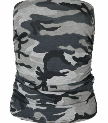 New Womens Army Grey Printed Halter Neck Crop Top Boobtube Baggy T-Shirt Legging