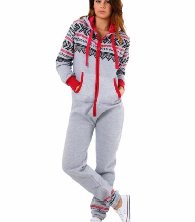 New Womens Aztec Print Hooded Fleece All In One Jumpsuit Zip Up Playsuit