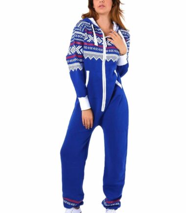 New Womens Aztec Print Hooded Fleece All In One Jumpsuit Zip Up Playsuit