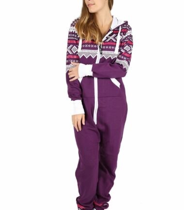 New Womens Aztec Print Hooded Fleece All In One Jumpsuit Zip Up Playsuit