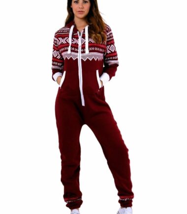 New Womens Aztec Print Hooded Fleece All In One Jumpsuit Zip Up Playsuit