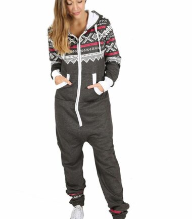 New Womens Aztec Print Hooded Fleece All In One Jumpsuit Zip Up Playsuit
