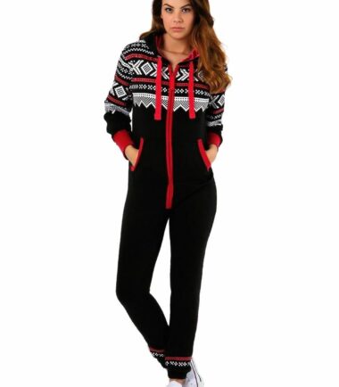 New Womens Aztec Print Hooded Fleece All In One Jumpsuit Zip Up Playsuit