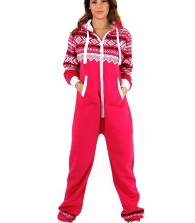 New Womens Aztec Print Hooded Fleece All In One Jumpsuit Zip Up Playsuit