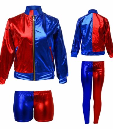 Kids Girls Red Blue Misfit Suicide Squad Halloween Costume Jacket Leggings Pant