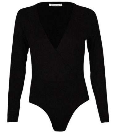 New Womens Long Sleeve Print Wrap Over Bodysuit V Neck Ladies Leotard Plunge Top