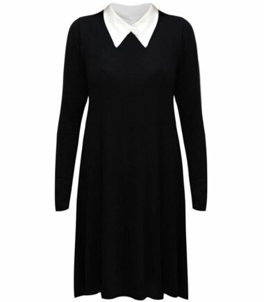 New Ladies Peter Pan Swing Dress With Collar Long Sleeve Womens Print Flared Top