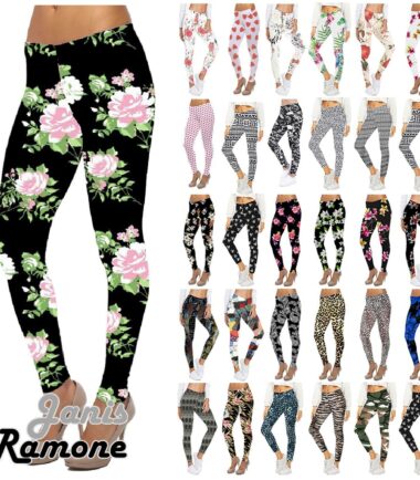 Womens Printed Stretchy Full Length Leggings Skinny Dance Casual Trousers Pants