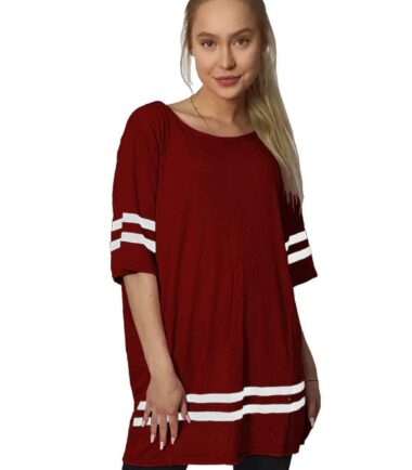 New Womens Short Sleeve Stripe Print Baseball Sports Baggy Oversized T-Shirt Top