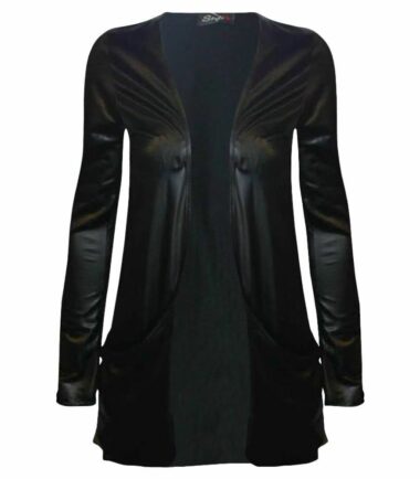 New Womens Ladies Printed Open Front Pocket Boyfriend Cardigan Long Sleeve Tops