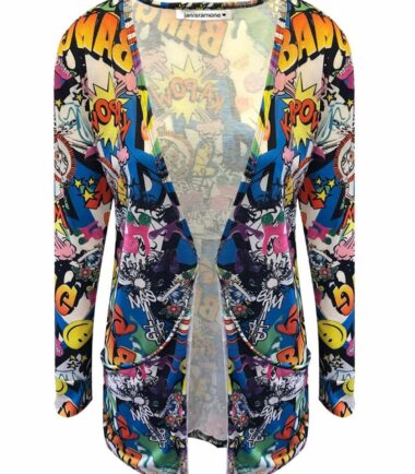 New Womens Ladies Printed Open Front Pocket Boyfriend Cardigan Long Sleeve Tops