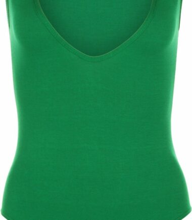 New Womens Ladies Deep V Neck Plain Bodysuit Sleeveless Stretch Leotard Vest Top