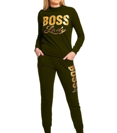 Womens-Gold-Foil-Boss-Lady-Printed-Fleece-Sweatshirt-Top-Bottoms-Set-Tracksuit Womens Gold Foil Boss Lady Printed Fleece Sweatshirt Top Bottoms Set Tracksuit