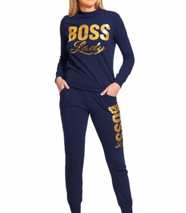 Womens-Gold-Foil-Boss-Lady-Printed-Fleece-Sweatshirt-Top-Bottoms-Set-Tracksuit Womens Gold Foil Boss Lady Printed Fleece Sweatshirt Top Bottoms Set Tracksuit