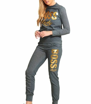 Womens-Gold-Foil-Boss-Lady-Printed-Fleece-Sweatshirt-Top-Bottoms-Set-Tracksuit Womens Gold Foil Boss Lady Printed Fleece Sweatshirt Top Bottoms Set Tracksuit