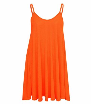 New Womens Plain Camisole Strappy Flared Cami Swing Mini Dress Summer Vest Top