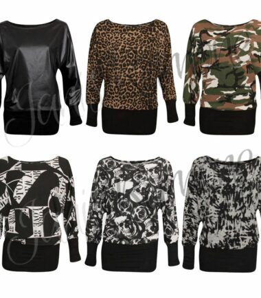 New-Womens-Printed-Long-Sleeve-Baggy-Batwing-T-Shirt-Top-Ladies-Party-Dress-Top New Womens Printed Long Sleeve Baggy Batwing T Shirt Top Ladies Party Dress Top