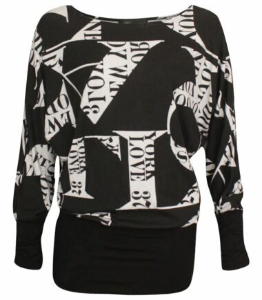 New-Womens-Printed-Long-Sleeve-Baggy-Batwing-T-Shirt-Top-Ladies-Party-Dress-Top New Womens Printed Long Sleeve Baggy Batwing T Shirt Top Ladies Party Dress Top