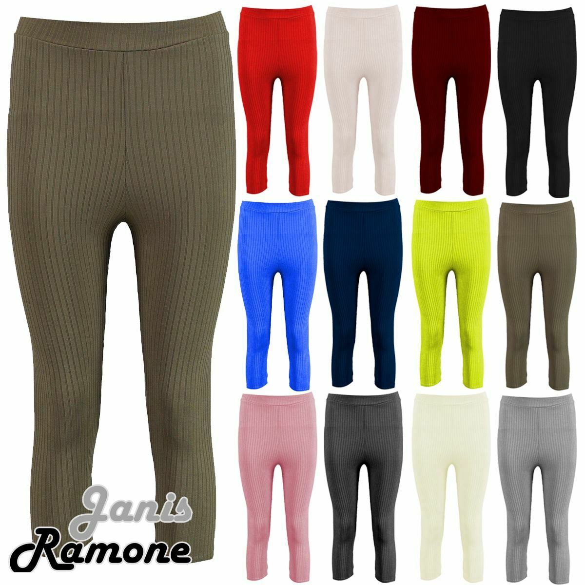 Womens-Ladies-Ribbed-3/4-Leggings-Stretchy-Skinny-Gym-Yoga-Capri-Cropped-Pants Womens Ladies Ribbed 3/4 Leggings Stretchy Skinny Gym Yoga Capri Cropped Pants