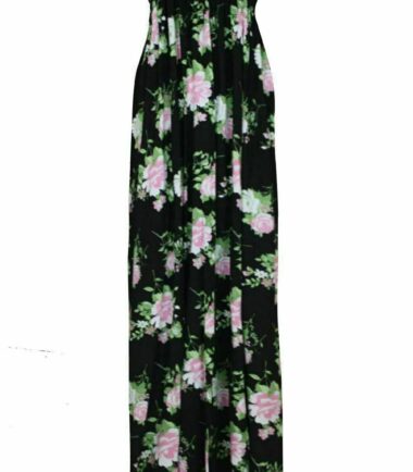 Womens Ladies Floral Printed Boobtube Bandeau Strapless Long Sheering Maxi Dress