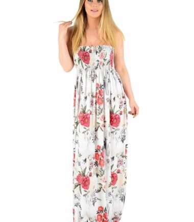 Womens-Ladies-Floral-Printed-Boobtube-Bandeau-Strapless-Long-Sheering-Maxi-Dress Womens Ladies Floral Printed Boobtube Bandeau Strapless Long Sheering Maxi Dress