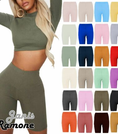 Womens Ribbed Cycling Shorts Stretchy Active Yoga Fitness Gym Biker Short Pants