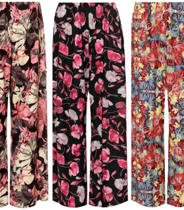 WOMENS FLORAL PRINT PALAZZO TROUSERS LADIES PRINTED PANTS WIDE LEG FLARED SUMMER