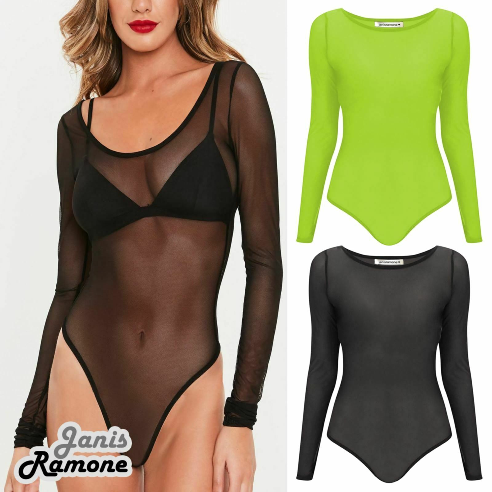 Womens-Sheer-Mesh-See-Through-Long-Sleeve-Leotard-Bodysuit-Summer-T-Shirt-Top Womens Sheer Mesh See Through Long Sleeve Leotard Bodysuit Summer T-Shirt Top