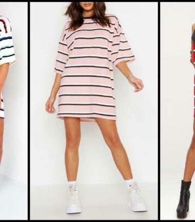 Womens Ladies Stripe Boyfriend T-Shirt Short Sleeve Summer PJ Dress Oversize Top
