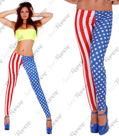 New Womens American USA Flag Stars And Stripes Printed Skinny Leggings Pants