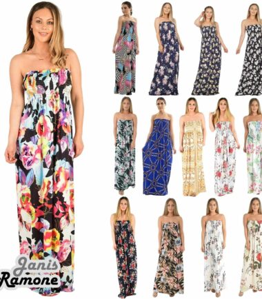 New-Womens-Tropical-Leaf-Floral-Print-Sheering-Boobtube-Bandeau-Long-Maxi-Dress New Womens Tropical Leaf Floral Print Sheering Boobtube Bandeau Long Maxi Dress