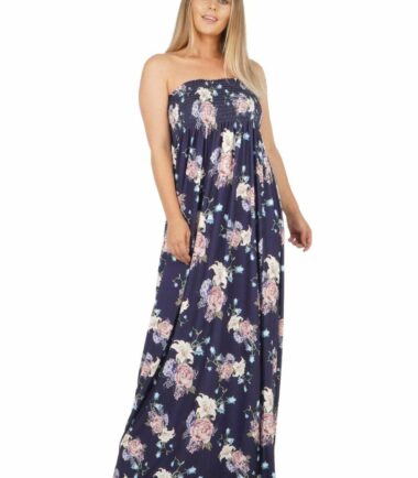 New-Womens-Tropical-Leaf-Floral-Print-Sheering-Boobtube-Bandeau-Long-Maxi-Dress New Womens Tropical Leaf Floral Print Sheering Boobtube Bandeau Long Maxi Dress