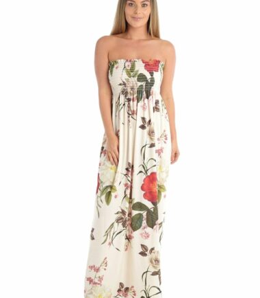 New-Womens-Tropical-Leaf-Floral-Print-Sheering-Boobtube-Bandeau-Long-Maxi-Dress New Womens Tropical Leaf Floral Print Sheering Boobtube Bandeau Long Maxi Dress