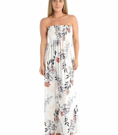 New-Womens-Tropical-Leaf-Floral-Print-Sheering-Boobtube-Bandeau-Long-Maxi-Dress New Womens Tropical Leaf Floral Print Sheering Boobtube Bandeau Long Maxi Dress