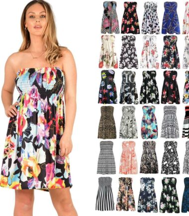 New Womens Floral Leaf Print Sheering Gathered Bandeau Top Boobtube Mini Dress
