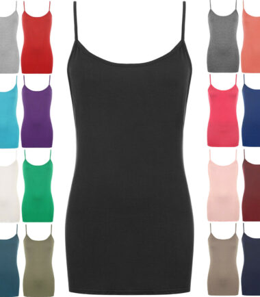 WOMENS VEST TOPS PLUS SIZE STRAPPY TANK TOP LADIES STRETCHY CAMI BODYCON JERSEY