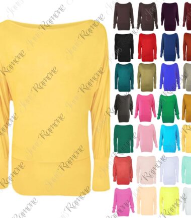 New Womens Ladies Batwing Long Sleeve Top Jumper Plus Size 8-18 On /Off Shoulder