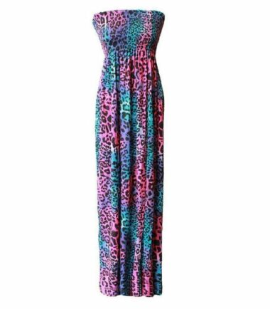 New Womens Bandeau Boobtube Strapless Printed Stretchy Long Sheering Maxi Dress