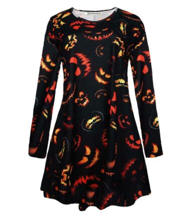 New-Womens-Witch-Skull-Moon-Cat-Halloween-Flared-Mini-Swing-Dress-Plus-Size New Womens Witch Skull Moon Cat Halloween Flared Mini Swing Dress Plus Size