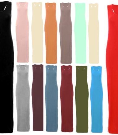 Womens Ladies Jersey Muscle Racer Back Maxi Long Vest Summer Dress Sizes 8 -26