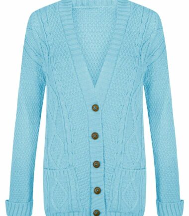 New Womens Chunky Cable Knitted ButtonUp Long Sleeve Grandad Cardigan Jumper Top