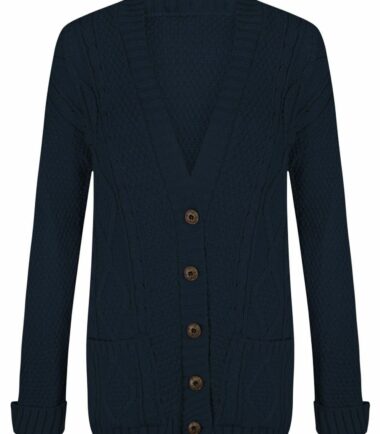 New Womens Chunky Cable Knitted ButtonUp Long Sleeve Grandad Cardigan Jumper Top