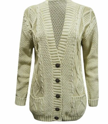 New Womens Chunky Cable Knitted ButtonUp Long Sleeve Grandad Cardigan Jumper Top