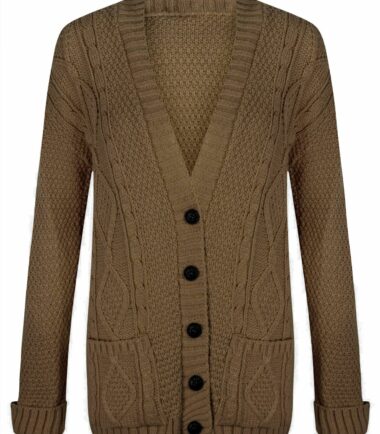 New Womens Chunky Cable Knitted ButtonUp Long Sleeve Grandad Cardigan Jumper Top