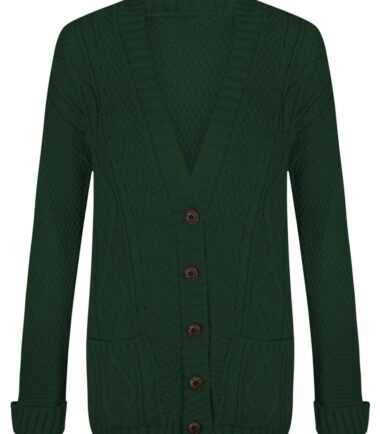 New Womens Chunky Cable Knitted ButtonUp Long Sleeve Grandad Cardigan Jumper Top